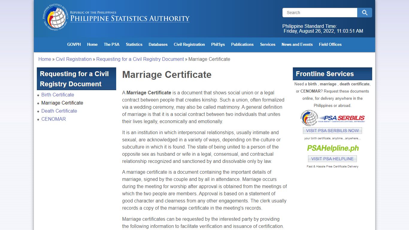 Marriage Certificate | Philippine Statistics Authority